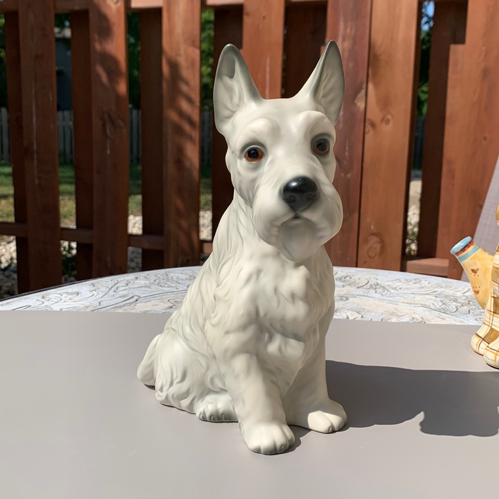 Ceramic Schnauzer Dog Figurine Made In Japan Vintage 1940s